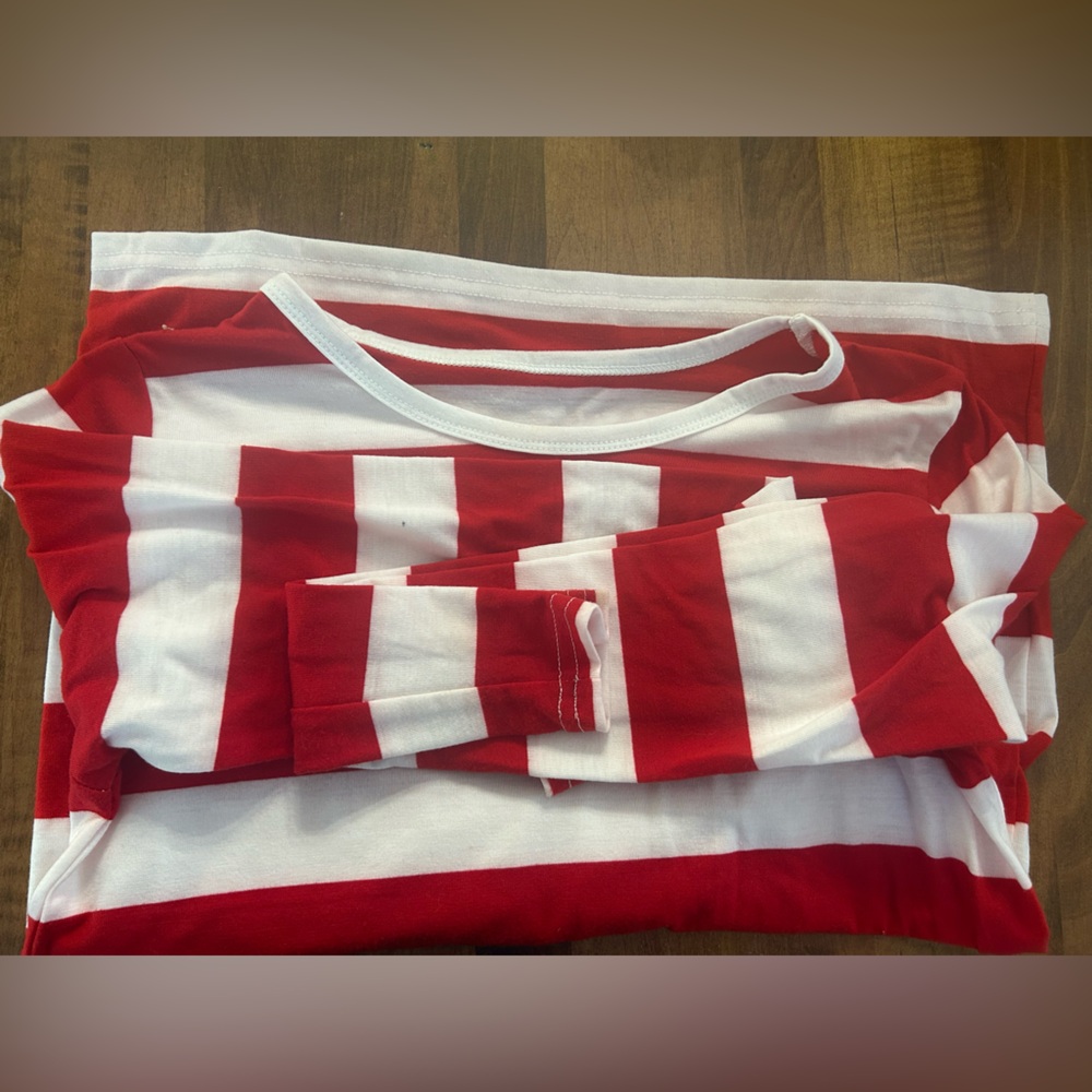 Kids M/L Red and White Striped long sleeve T-shirt- Where’s Waldo costume shirt